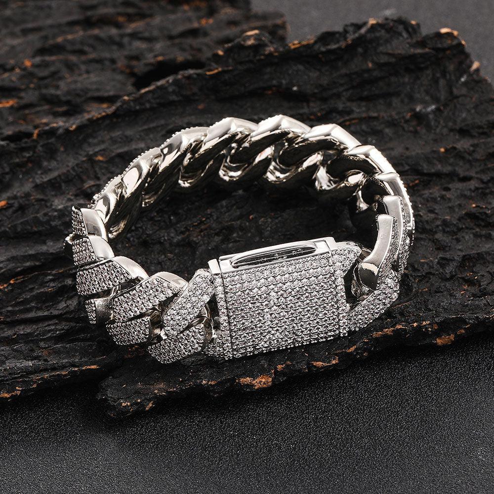20mm Triple Row -Shaped Zircon Cuban Link Bracelet - CaratixJewelry